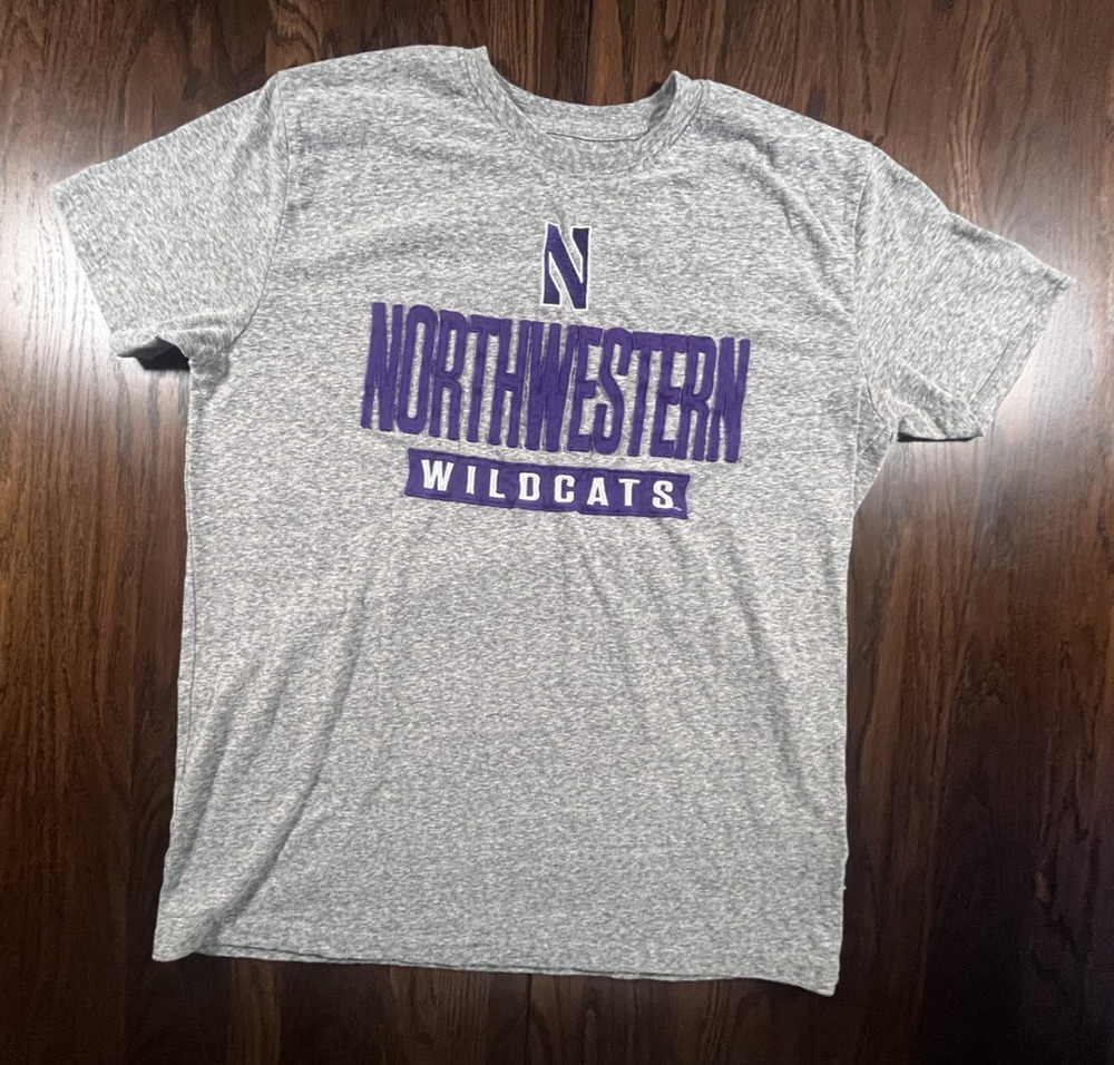 Northwestern University Wildcats T Shirt Large Gray Embroidered Jersey